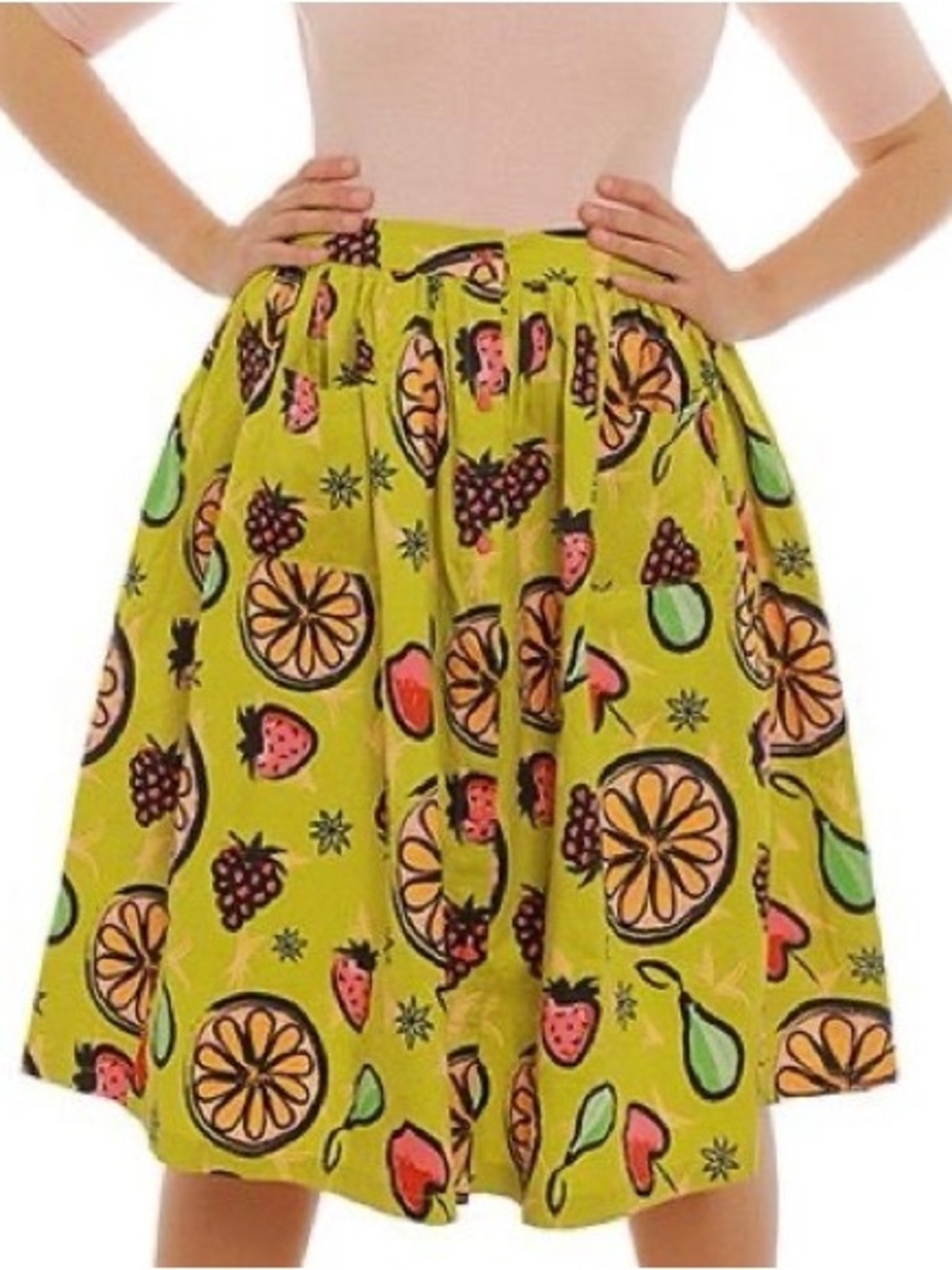 Lindy Bop Adalene Lime Green Fruit Print Button Down Skirt size 10